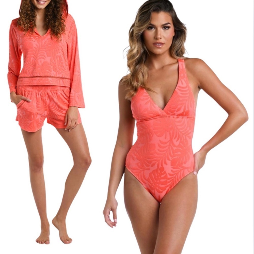 La Blanca Set Women 8 One Piece Swimsuit with S Shorts & Hoodie Bright Orange